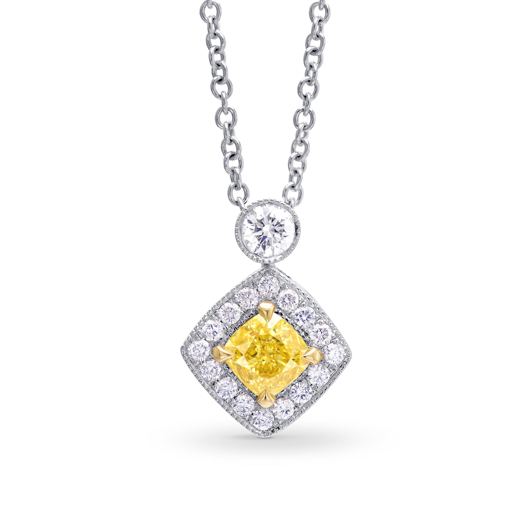 Fancy Intense Yellow Cushion Diamond Drop Pendant