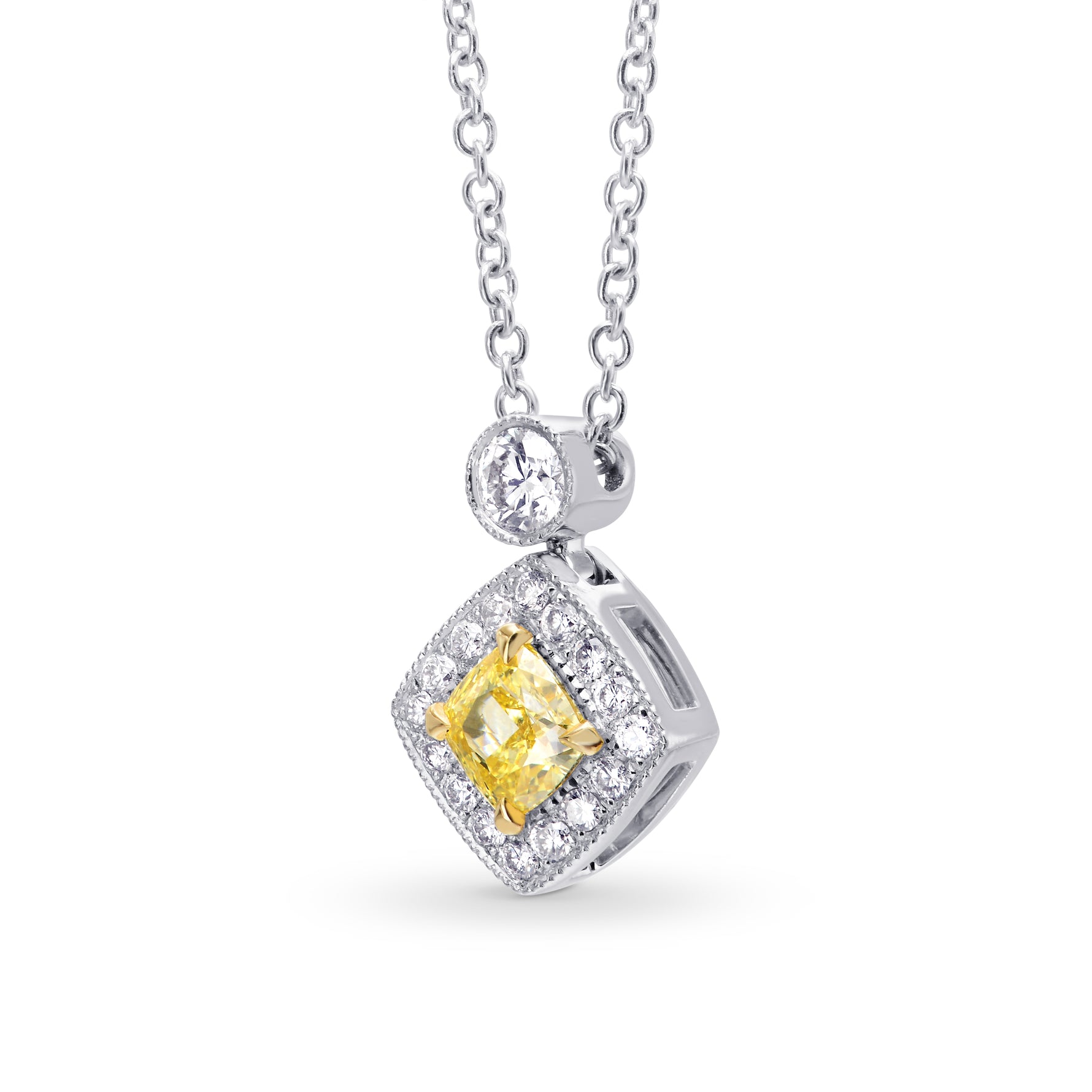 Fancy Intense Yellow Cushion Diamond Drop Pendant