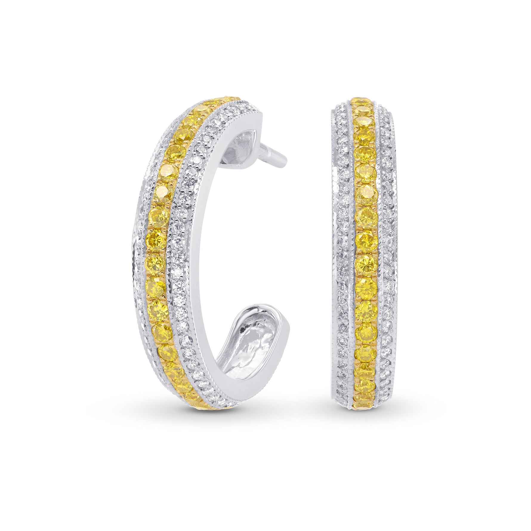 Fancy Vivid Yellow Pave Hoop Diamond Earrings