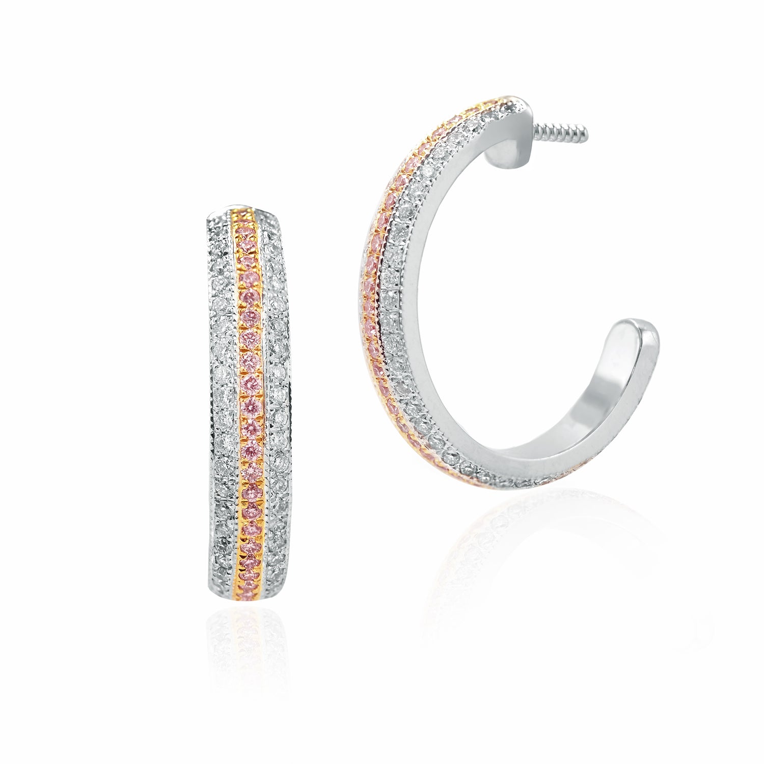 Fancy Pink Diamond Pave Hoop Earrings