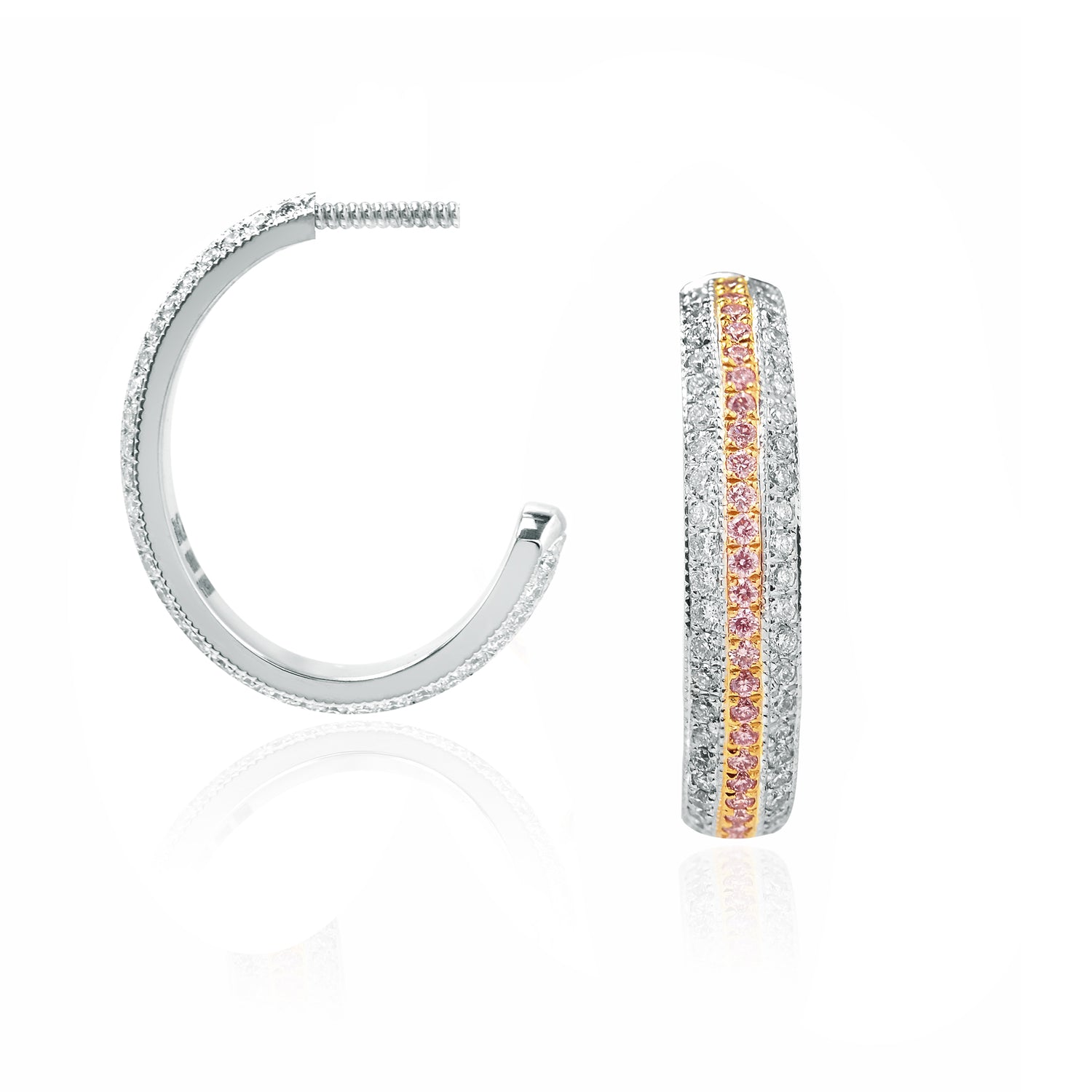 Fancy Pink Diamond Pave Hoop Earrings
