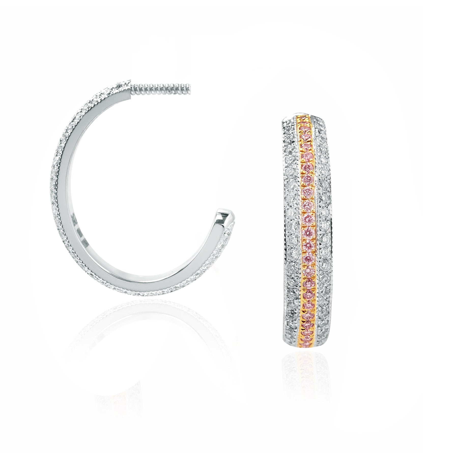 Fancy Pink Diamond Pave Hoop Earrings