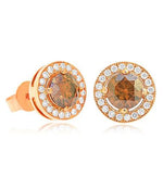 Round Fancy Orange Brown Halo Diamond Earrings