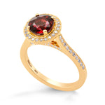 Rose Gold Red Garnet & Diamond Halo Ring