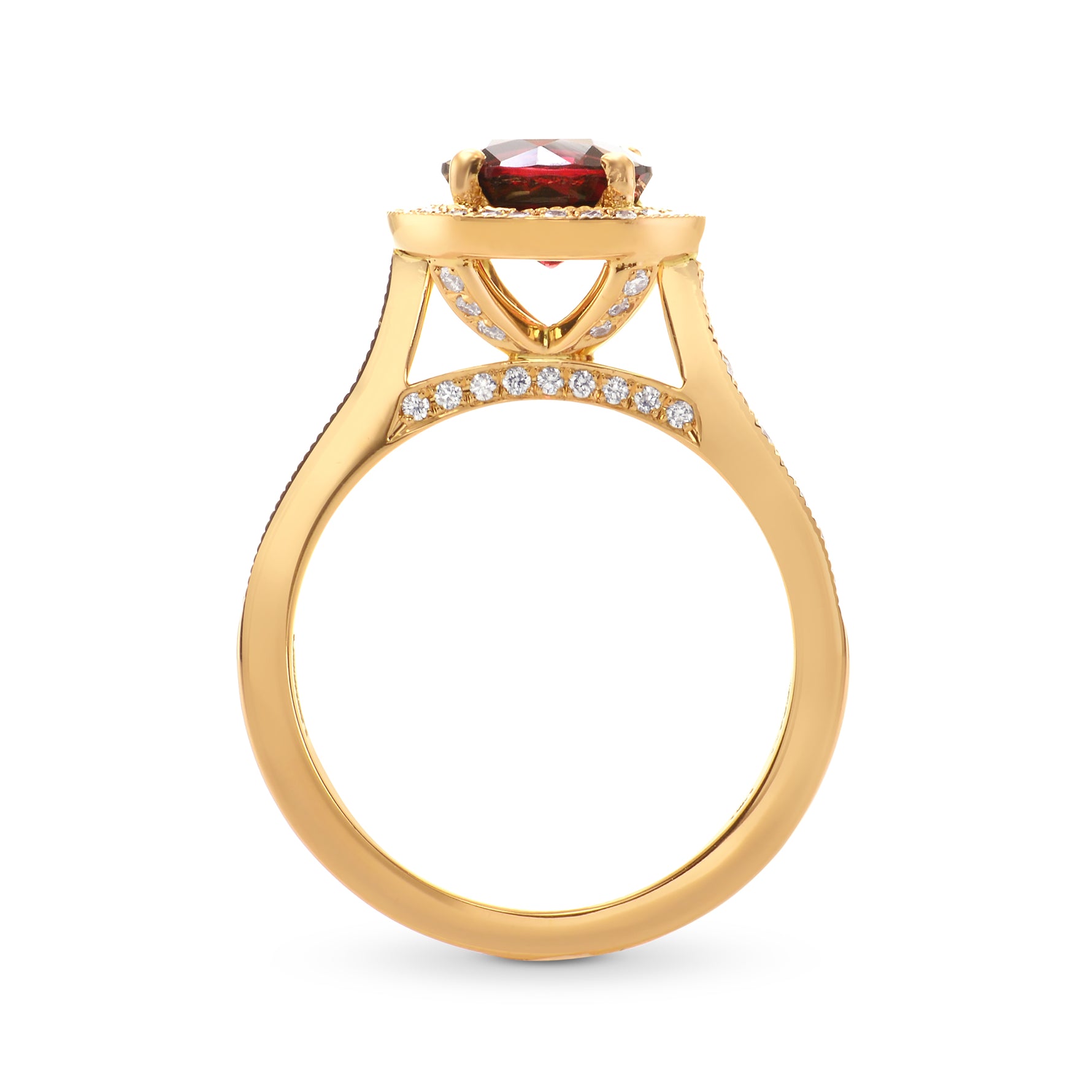 Rose Gold Red Garnet & Diamond Halo Ring
