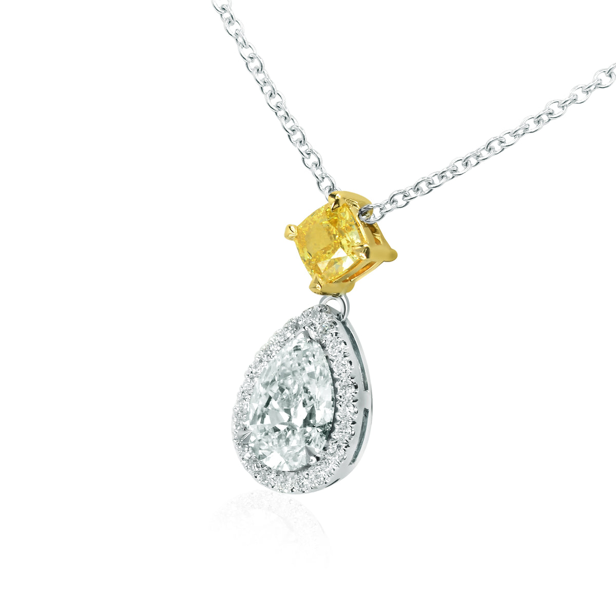 White Pear and Fancy Vivid Yellow Diamond Pendant