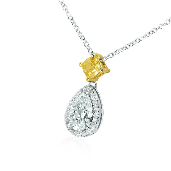 White Pear and Fancy Vivid Yellow Diamond Pendant