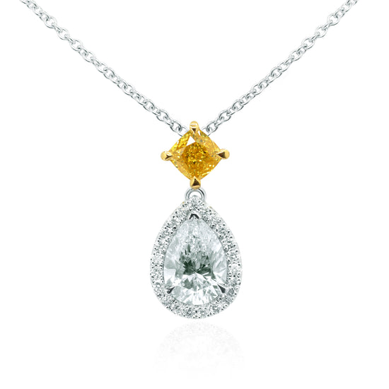 White Pear and Fancy Vivid Yellow Diamond Pendant