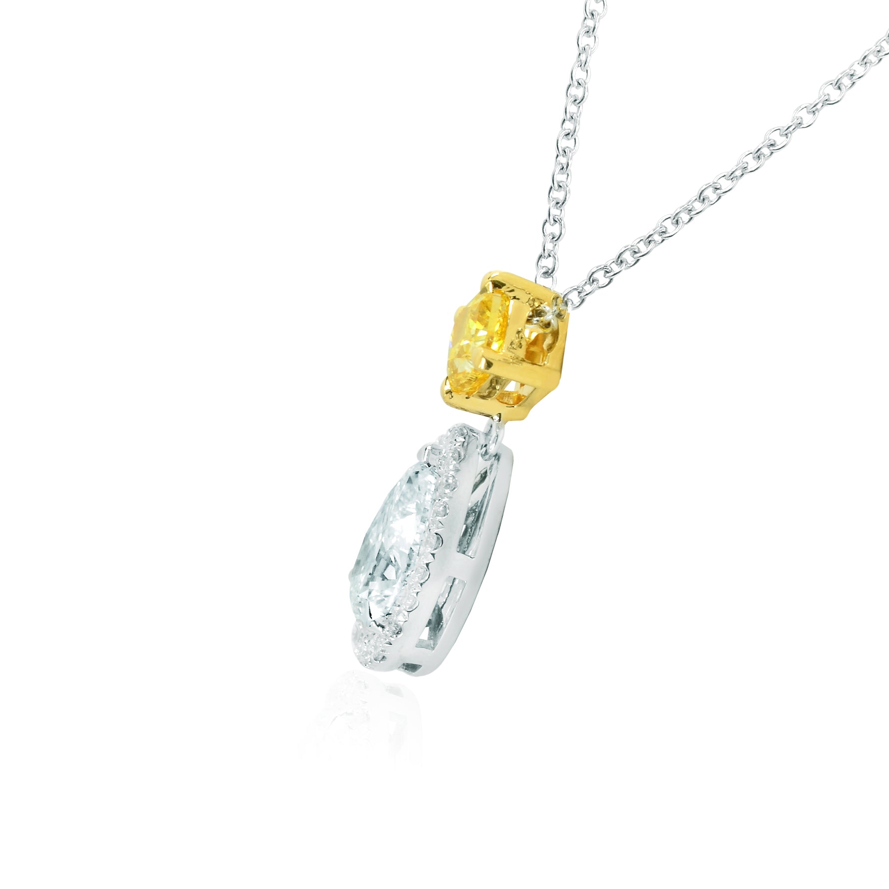 White Pear and Fancy Vivid Yellow Diamond Pendant