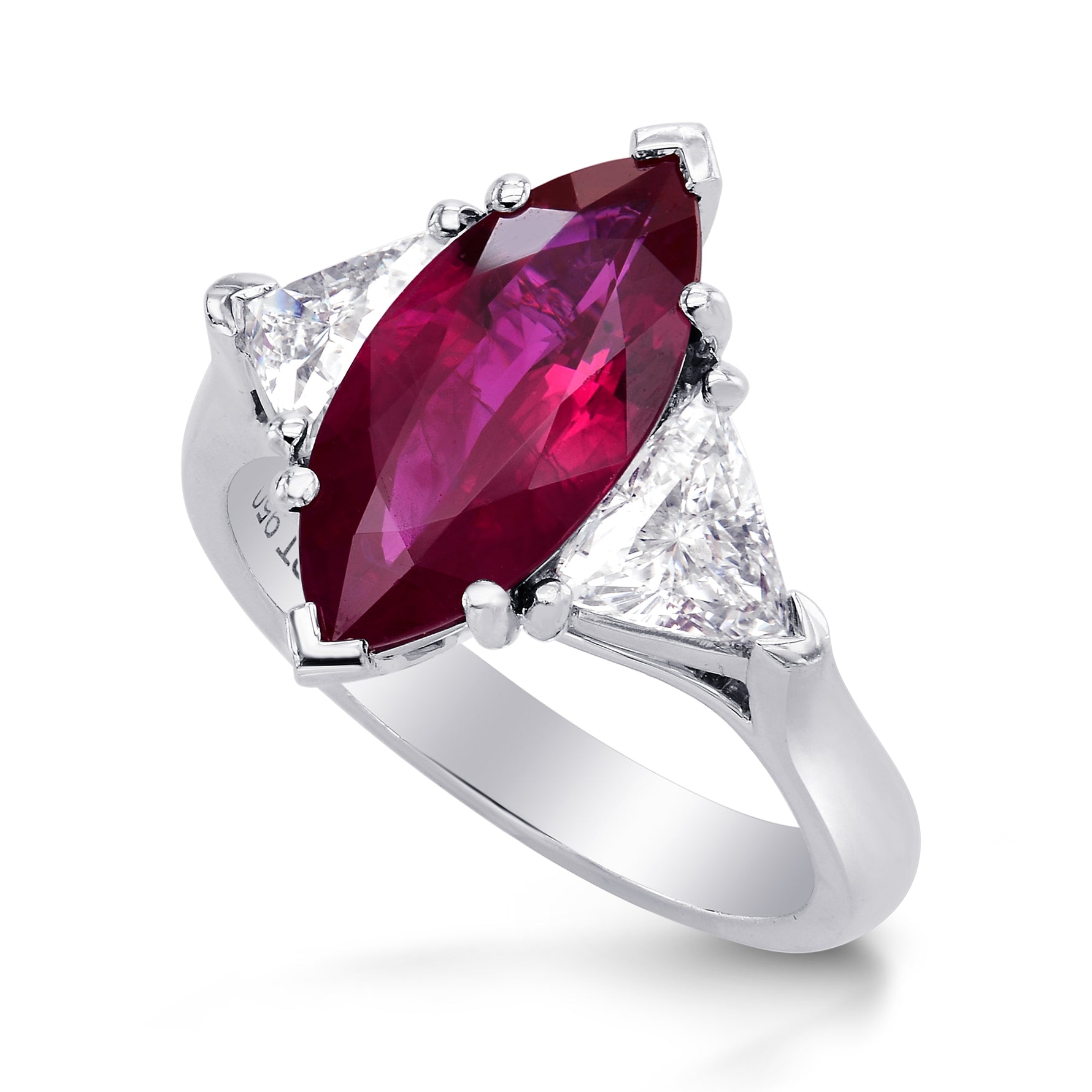 2.72CT Red Marquise Ruby and Triangle Diamond Ring