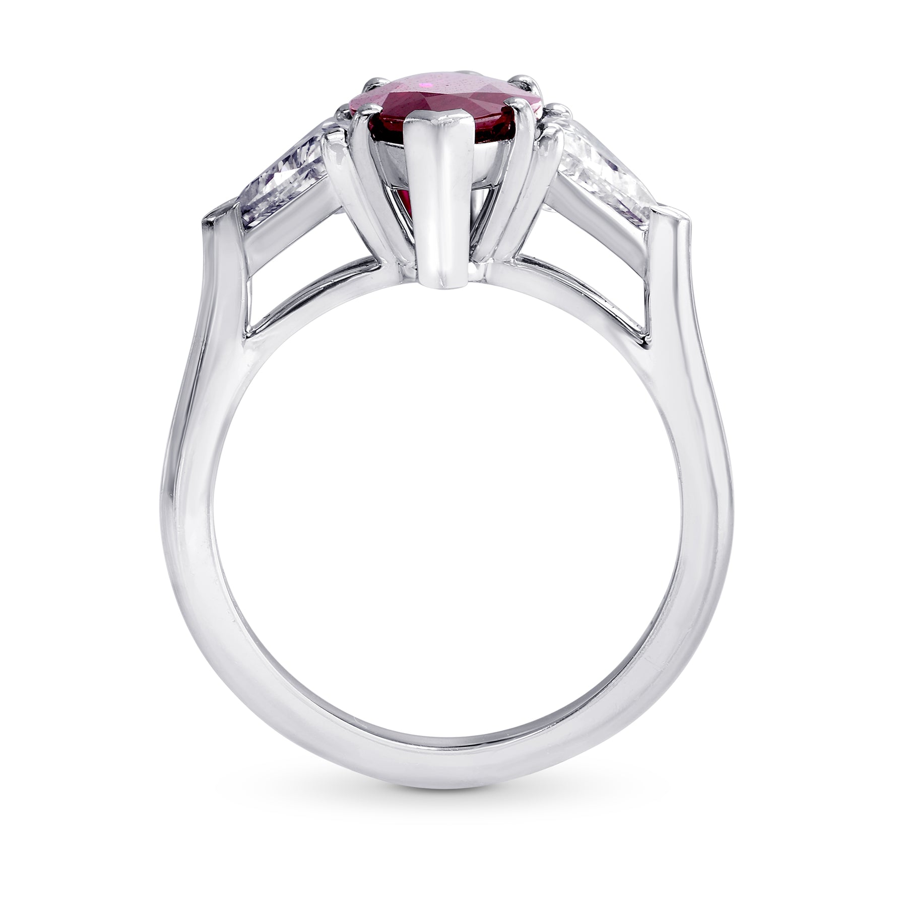 2.72CT Red Marquise Ruby and Triangle Diamond Ring