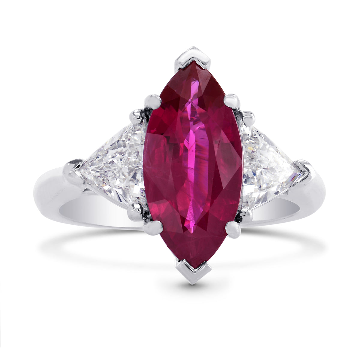 2.72CT Red Marquise Ruby and Triangle Diamond Ring