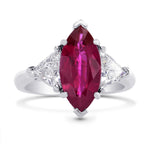 2.72CT Red Marquise Ruby and Triangle Diamond Ring