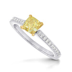 Fancy Yellow Cushion Diamond Pave Milgrain Ring