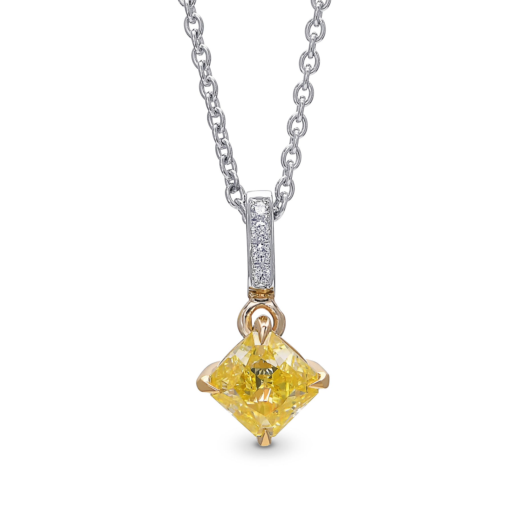  Fancy Intense Yellow Radiant Diamond Drop Pendant 