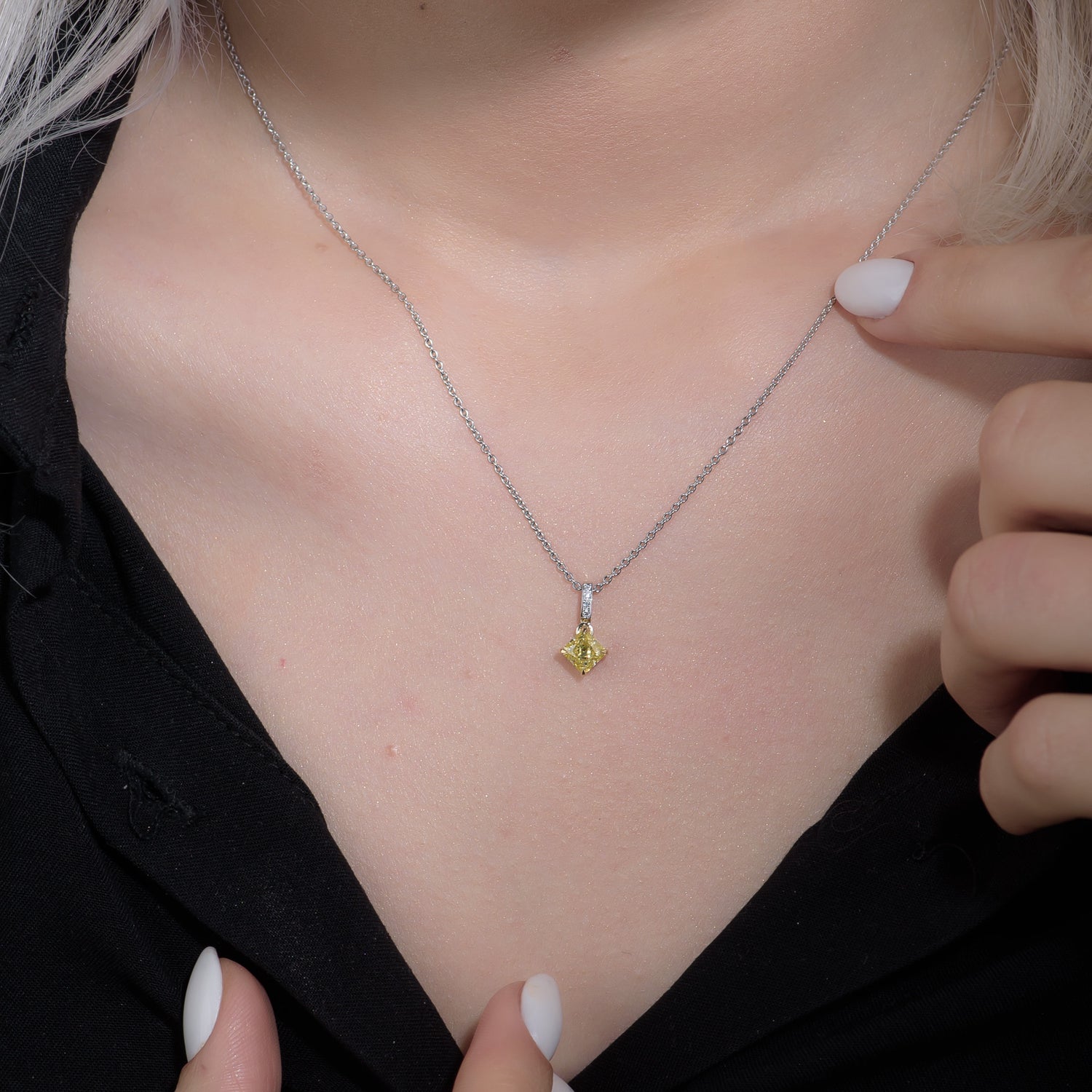 Fancy Intense Yellow Radiant Diamond Drop Pendant 