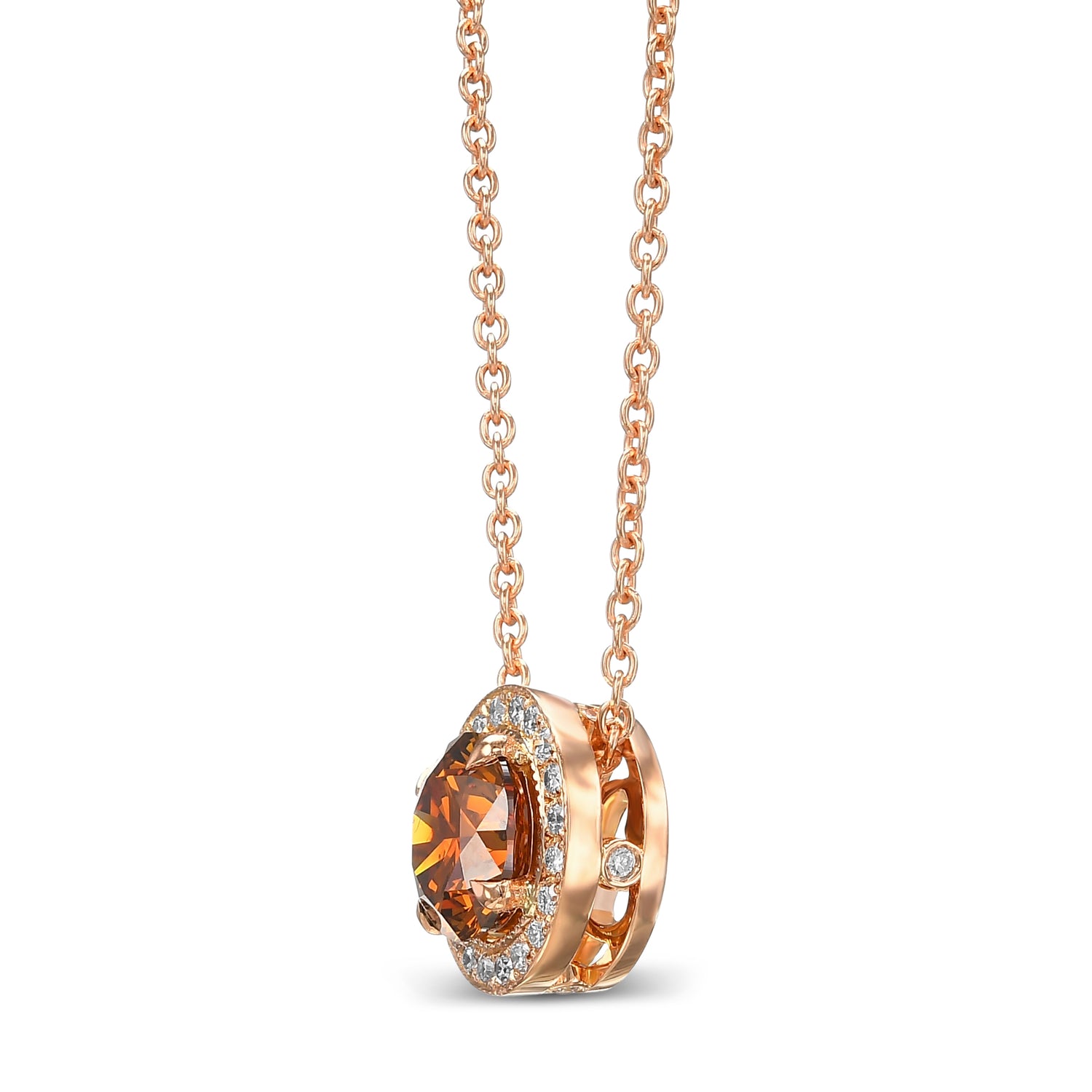 Round Fancy Deep Brownish Yellowish Orange Diamond Halo Pendant