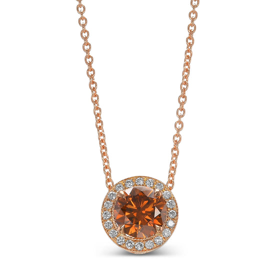 Round Fancy Deep Brownish Yellowish Orange Diamond Halo Pendant