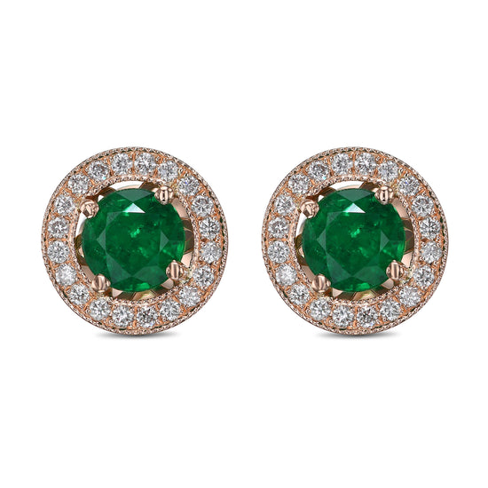 Ohrringe mit grünem Smaragd und Diamant-Halo