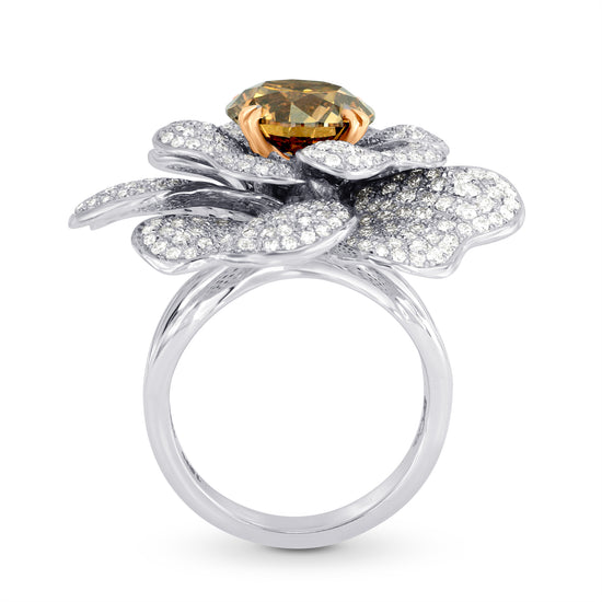Fancy Orange Brown Diamond Pave Diamond Flower Ring