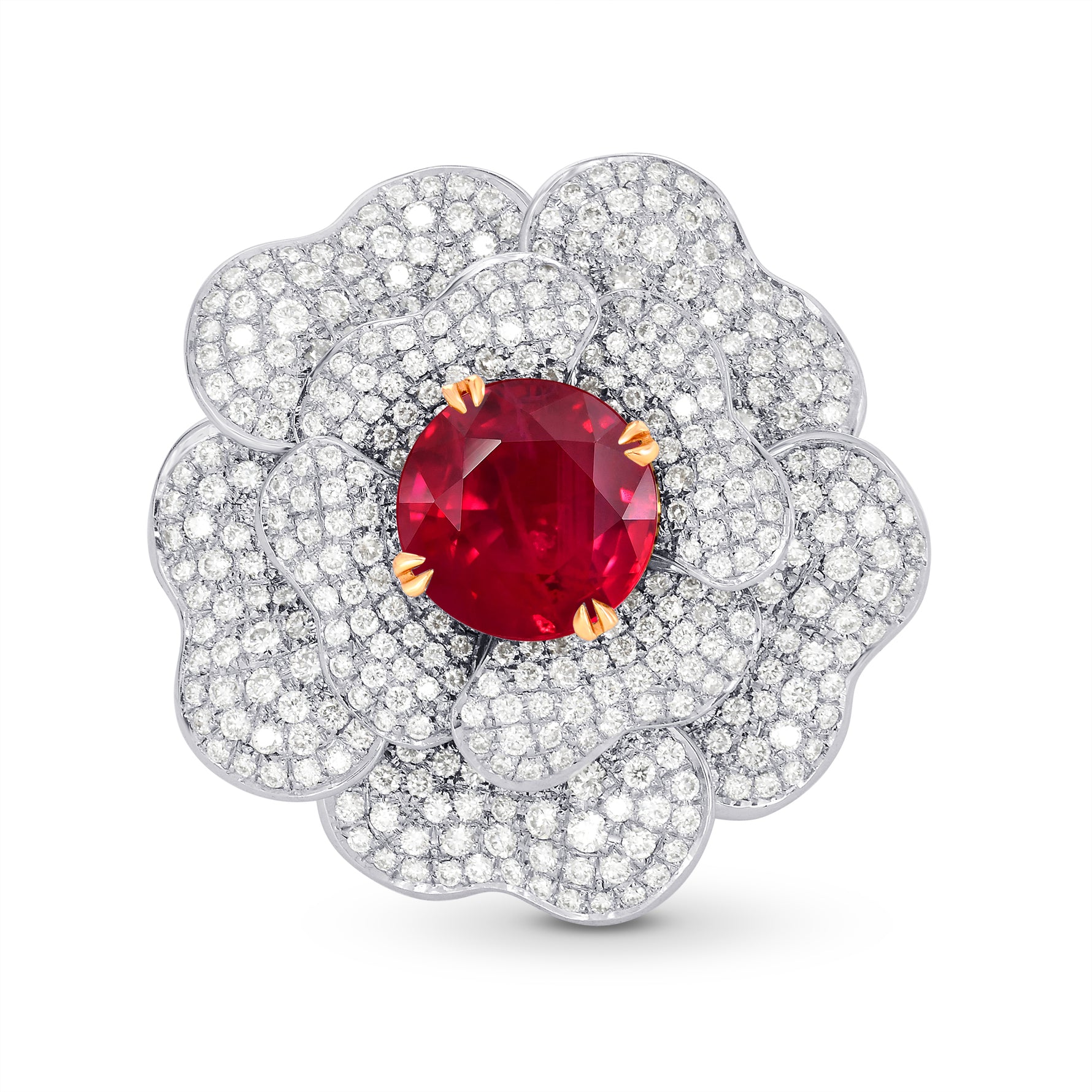 Fancy Orange Brown Diamond Pave Diamond Flower Ring