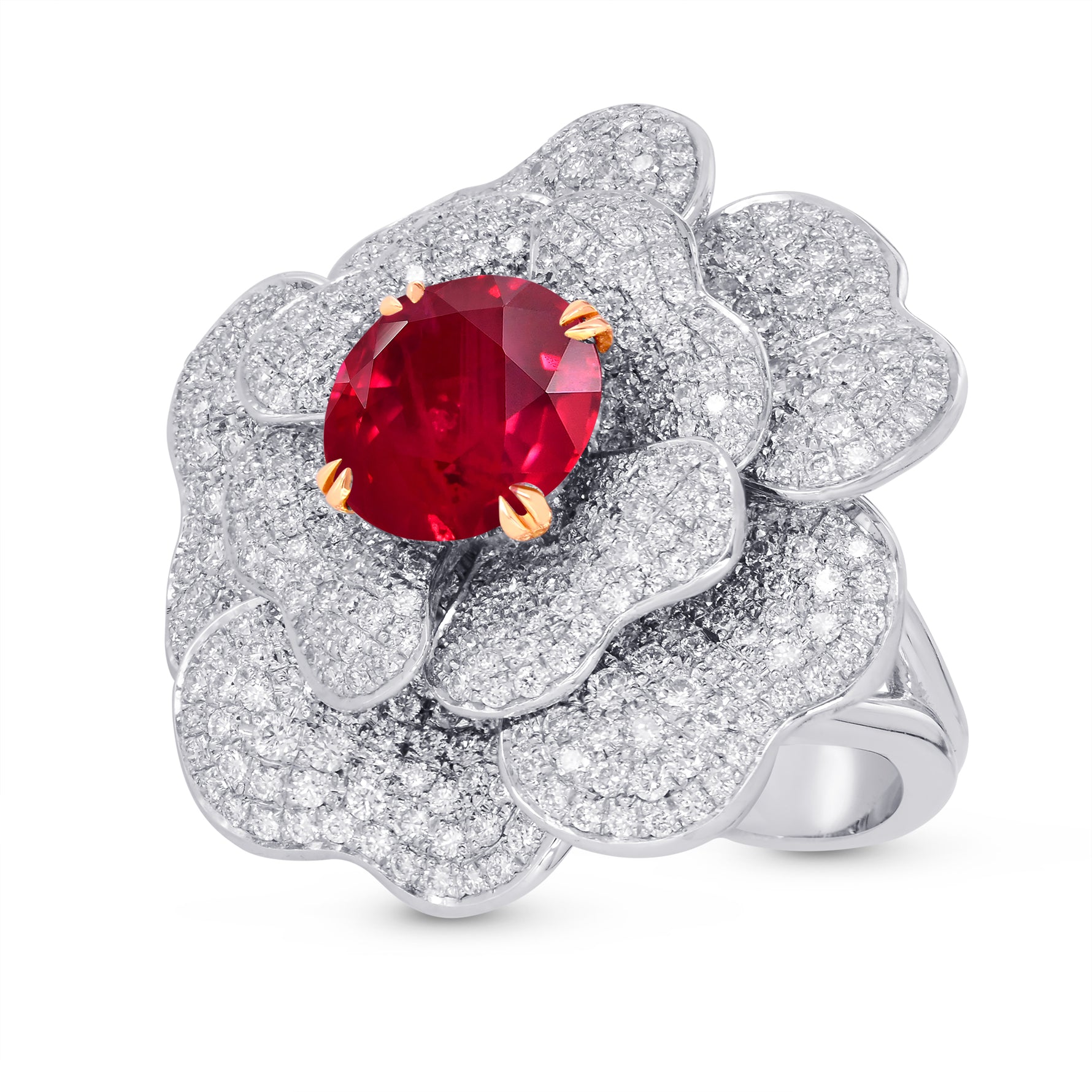 Fancy Orange Brown Diamond Pave Diamond Flower Ring