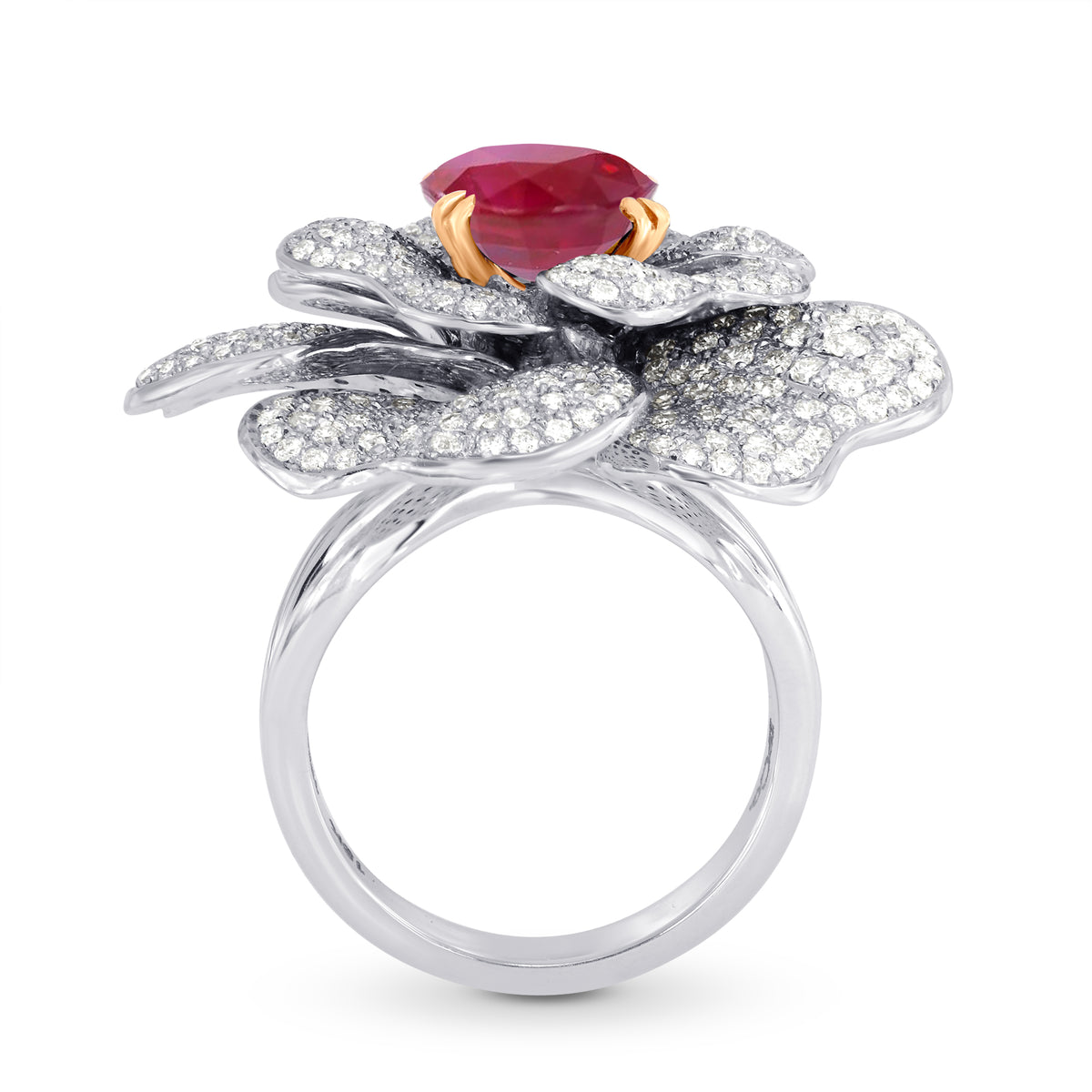 Fancy Orange Brown Diamond Pave Diamond Flower Ring