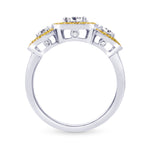 Colorless White and Fancy Intense Yellow Diamond 3 Stone Halo Ring