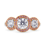 White and Fancy Pink Diamond 3 Stone Halo Ring