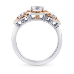 White and Fancy Pink Diamond 3 Stone Halo Ring