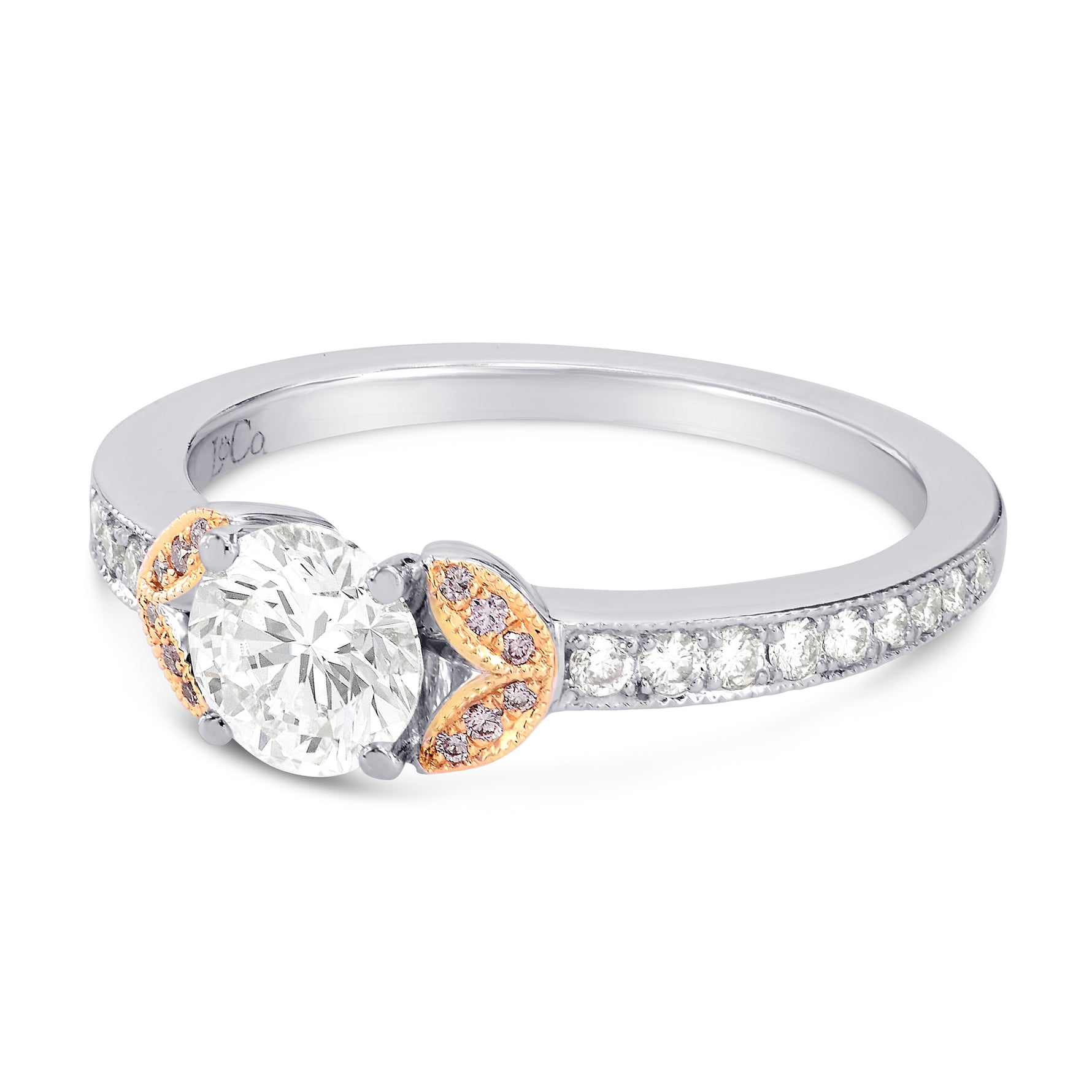 White and Pink Diamond Pave Leaf Ring