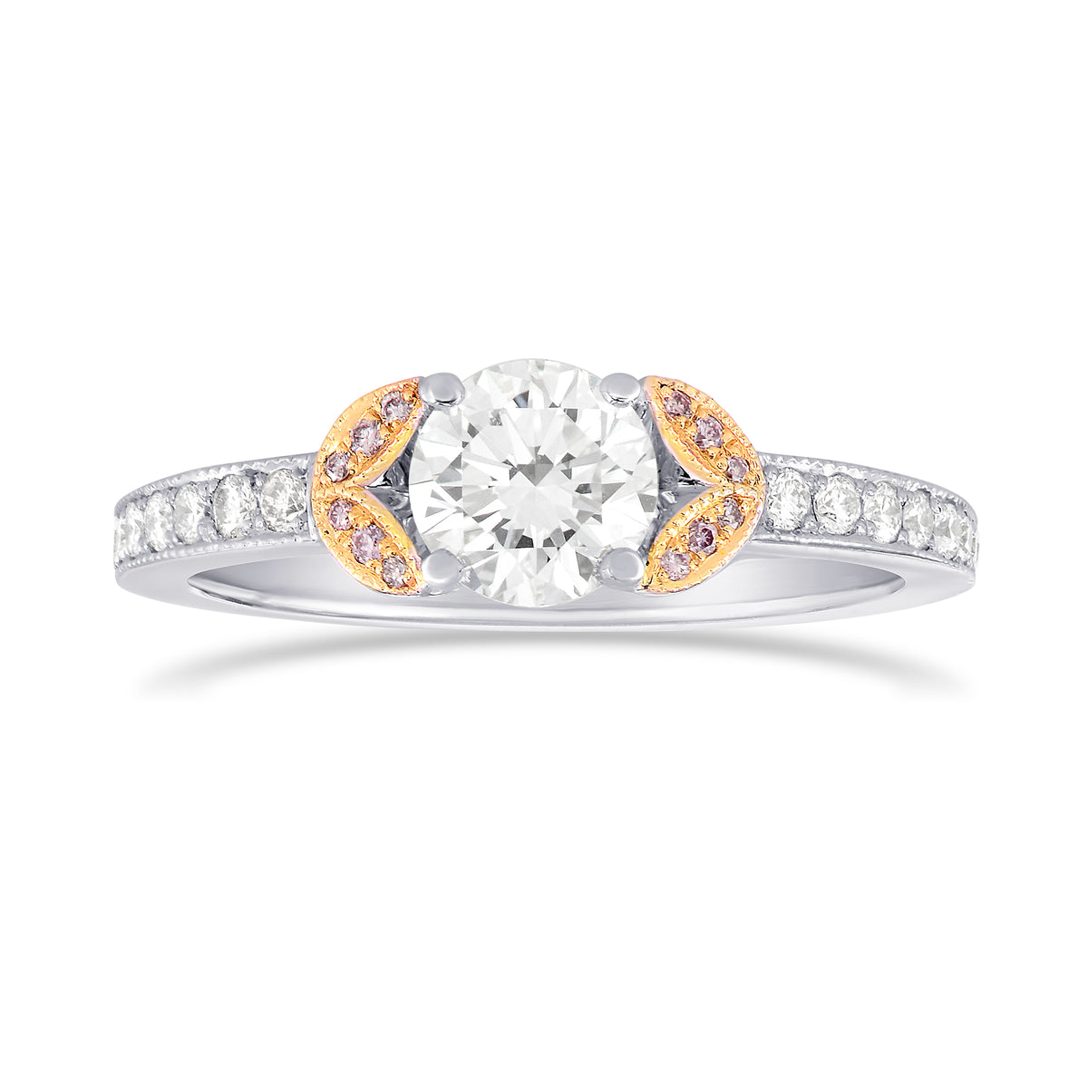 White and Pink Diamond Pave Leaf Ring