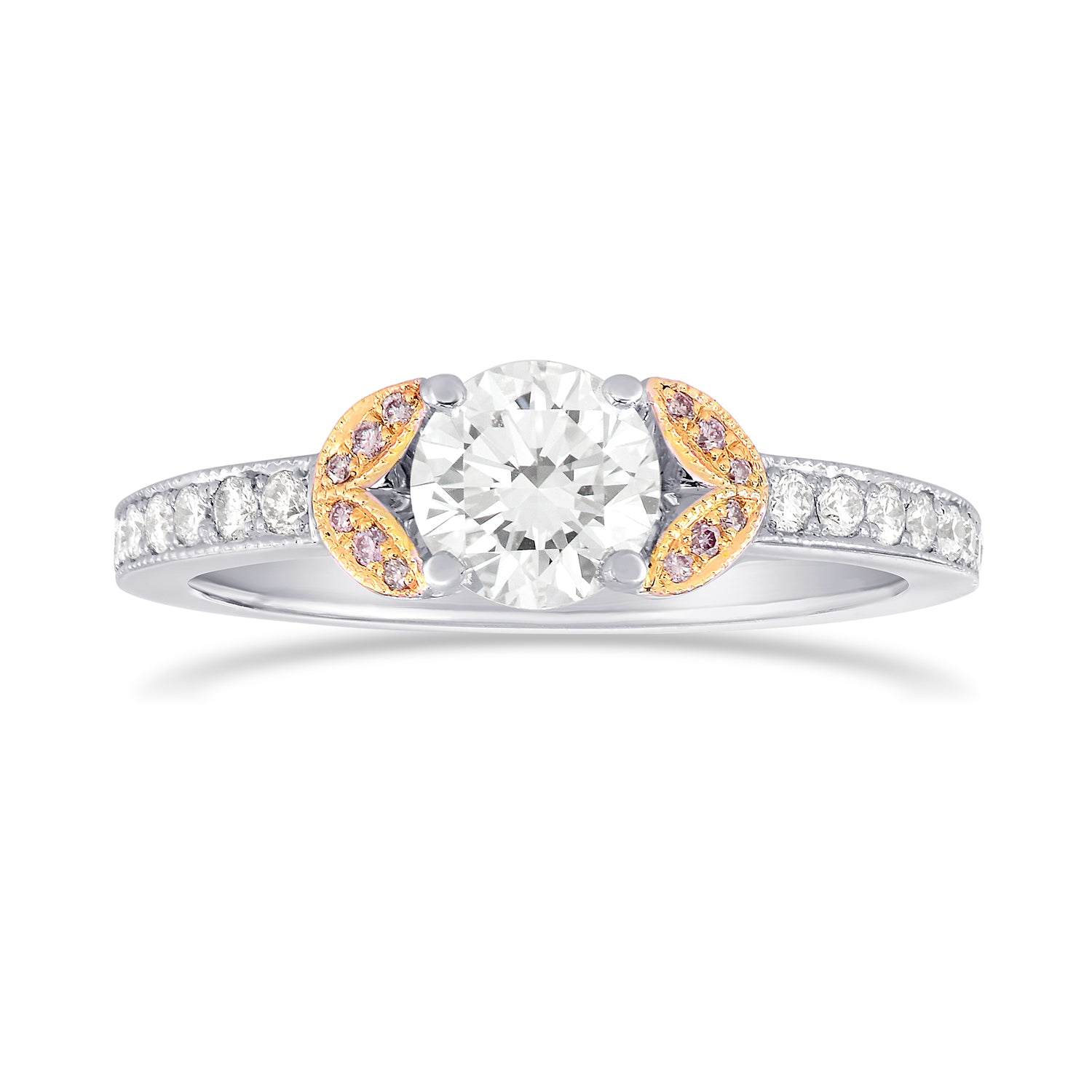 White and Pink Diamond Pave Leaf Ring