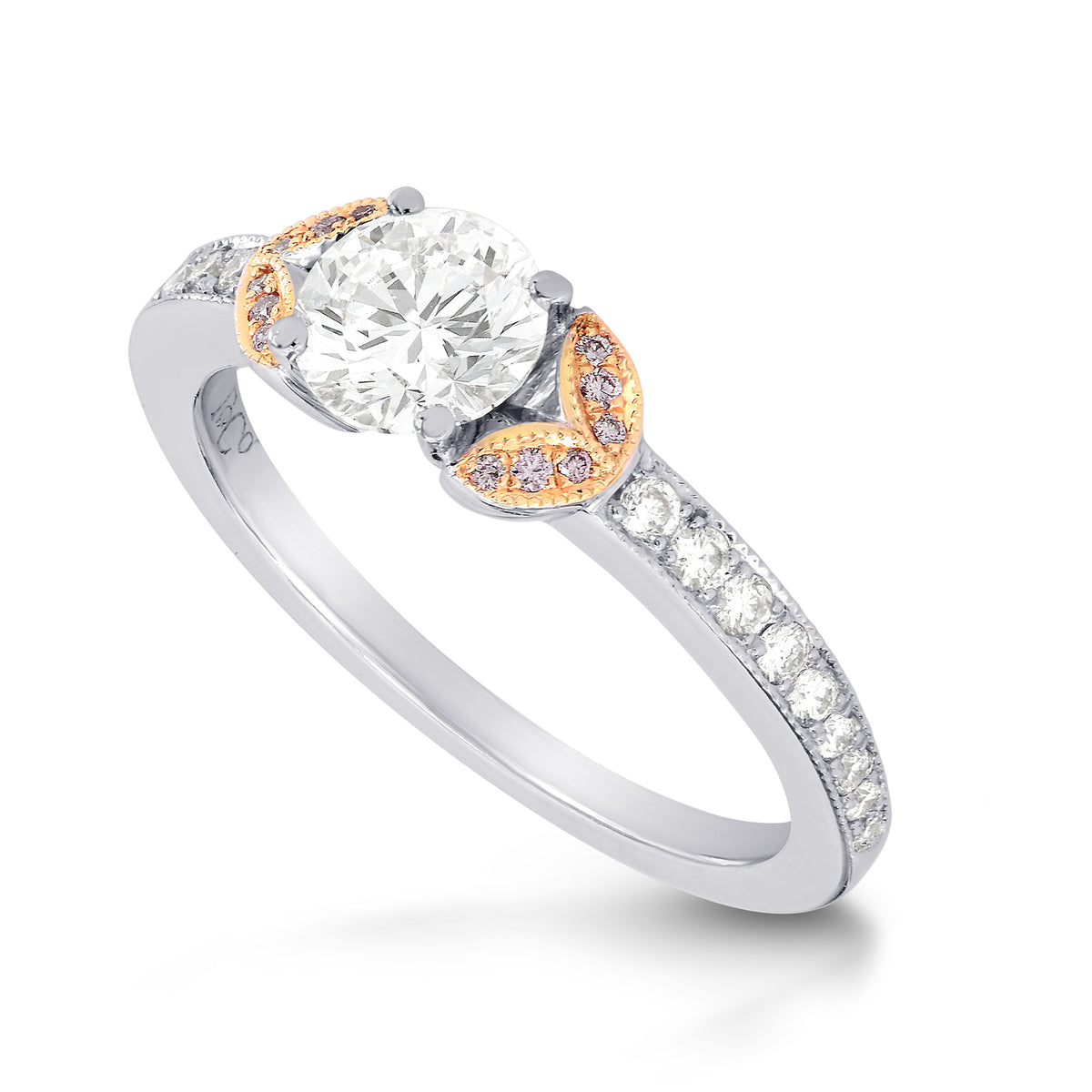 White and Pink Diamond Pave Leaf Ring