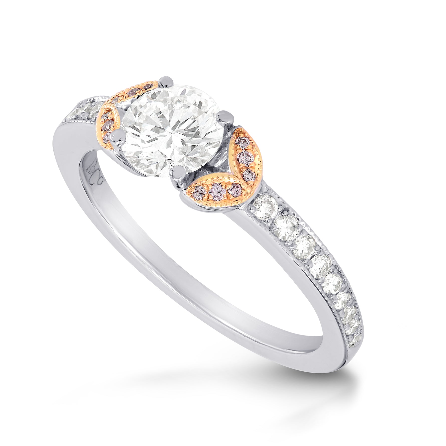 White and Pink Diamond Pave Leaf Ring