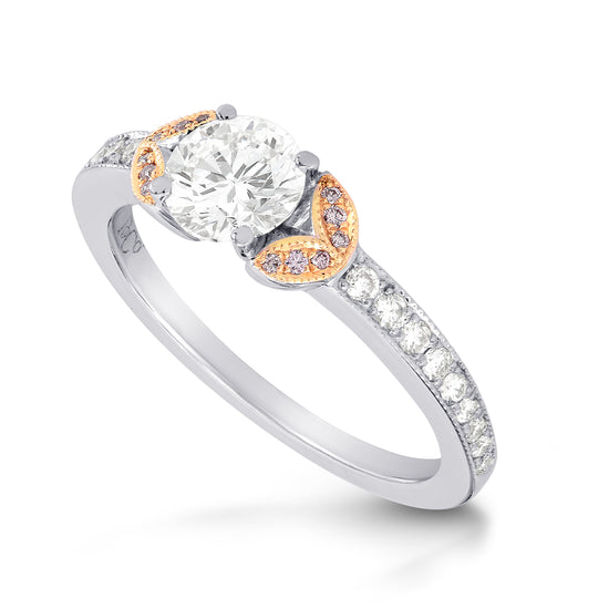 White and Pink Diamond Pave Leaf Ring