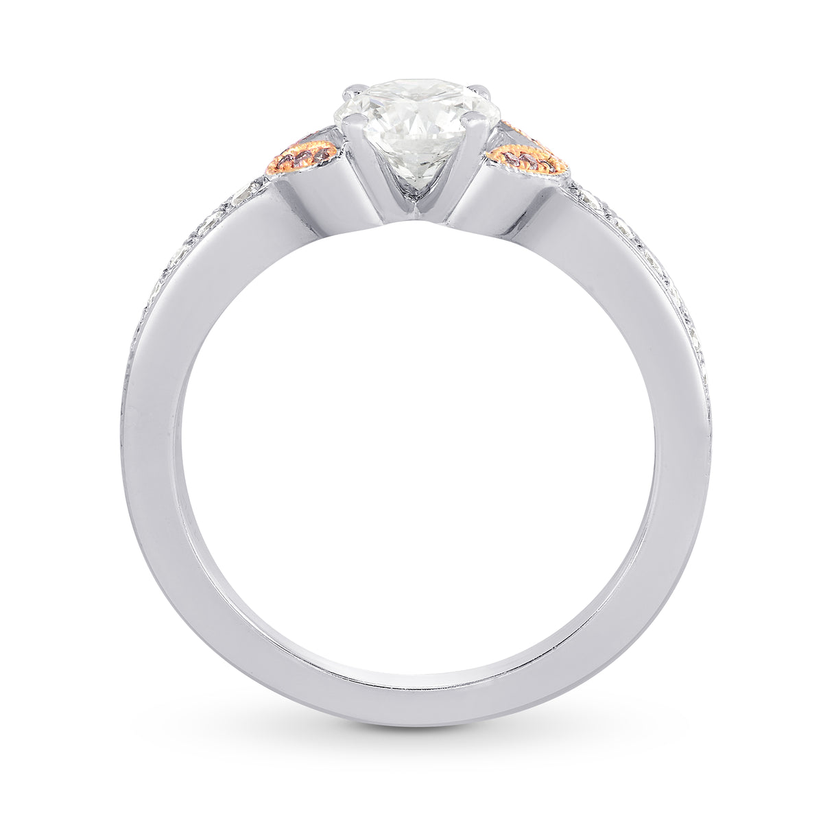 White and Pink Diamond Pave Leaf Ring