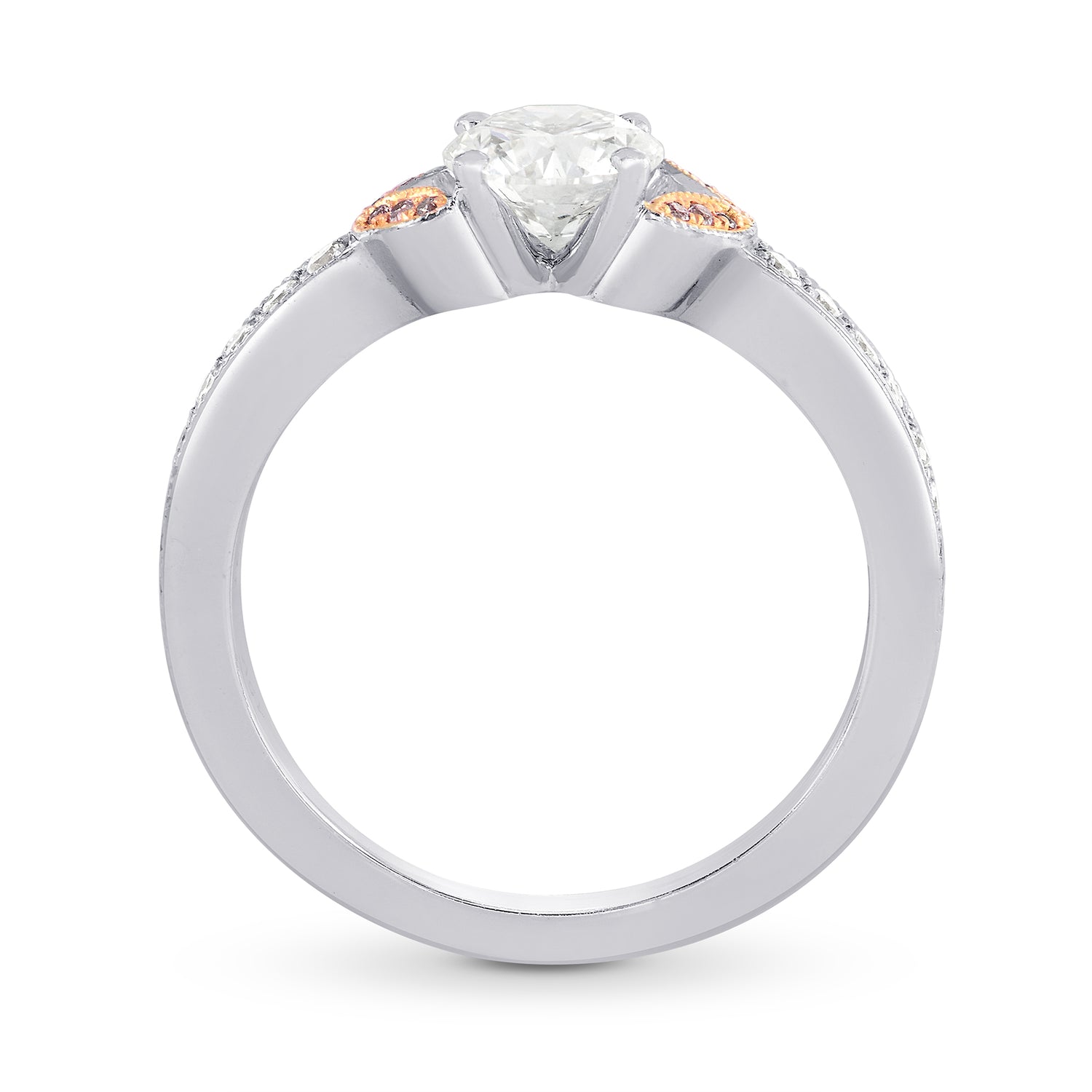 White and Pink Diamond Pave Leaf Ring