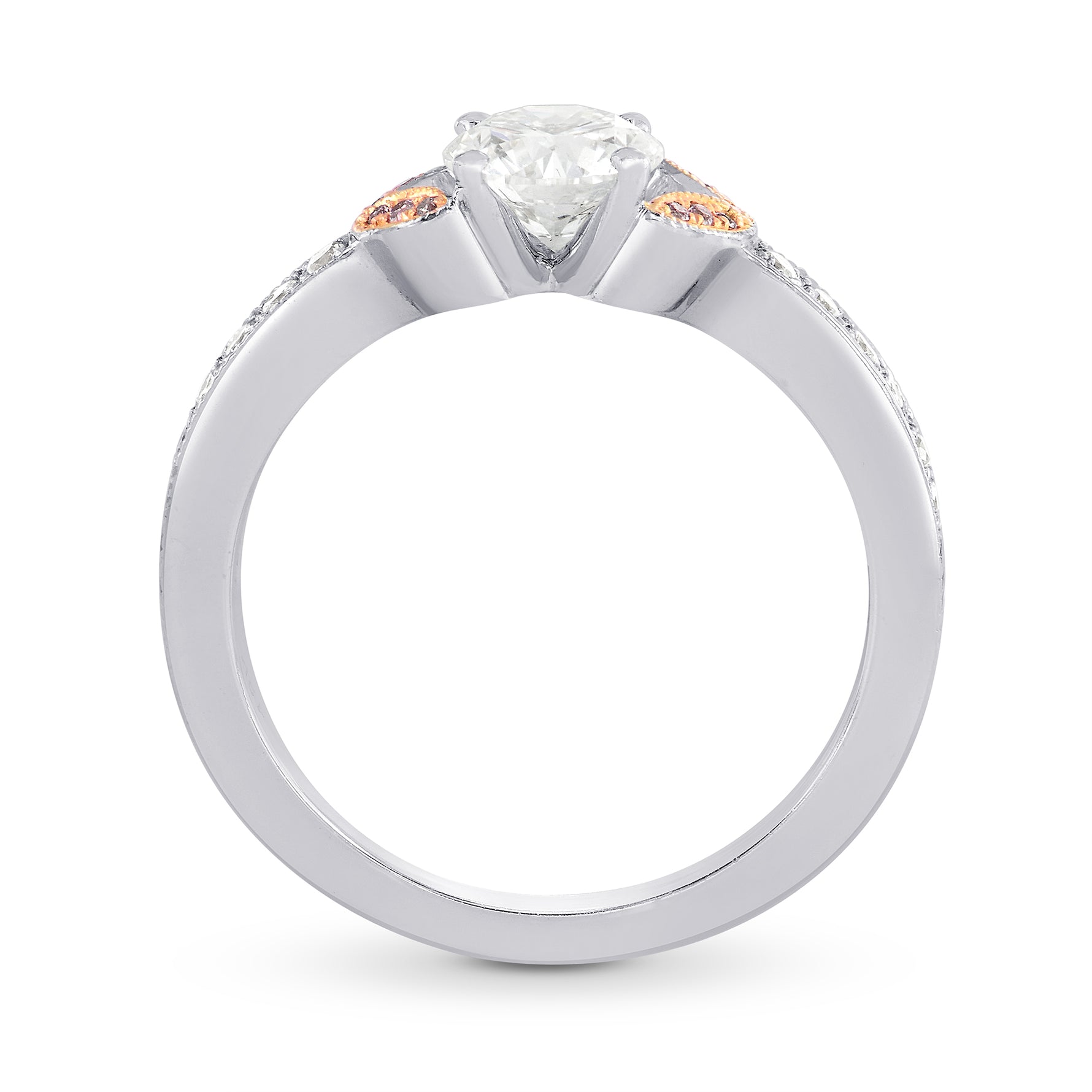 White and Pink Diamond Pave Leaf Ring