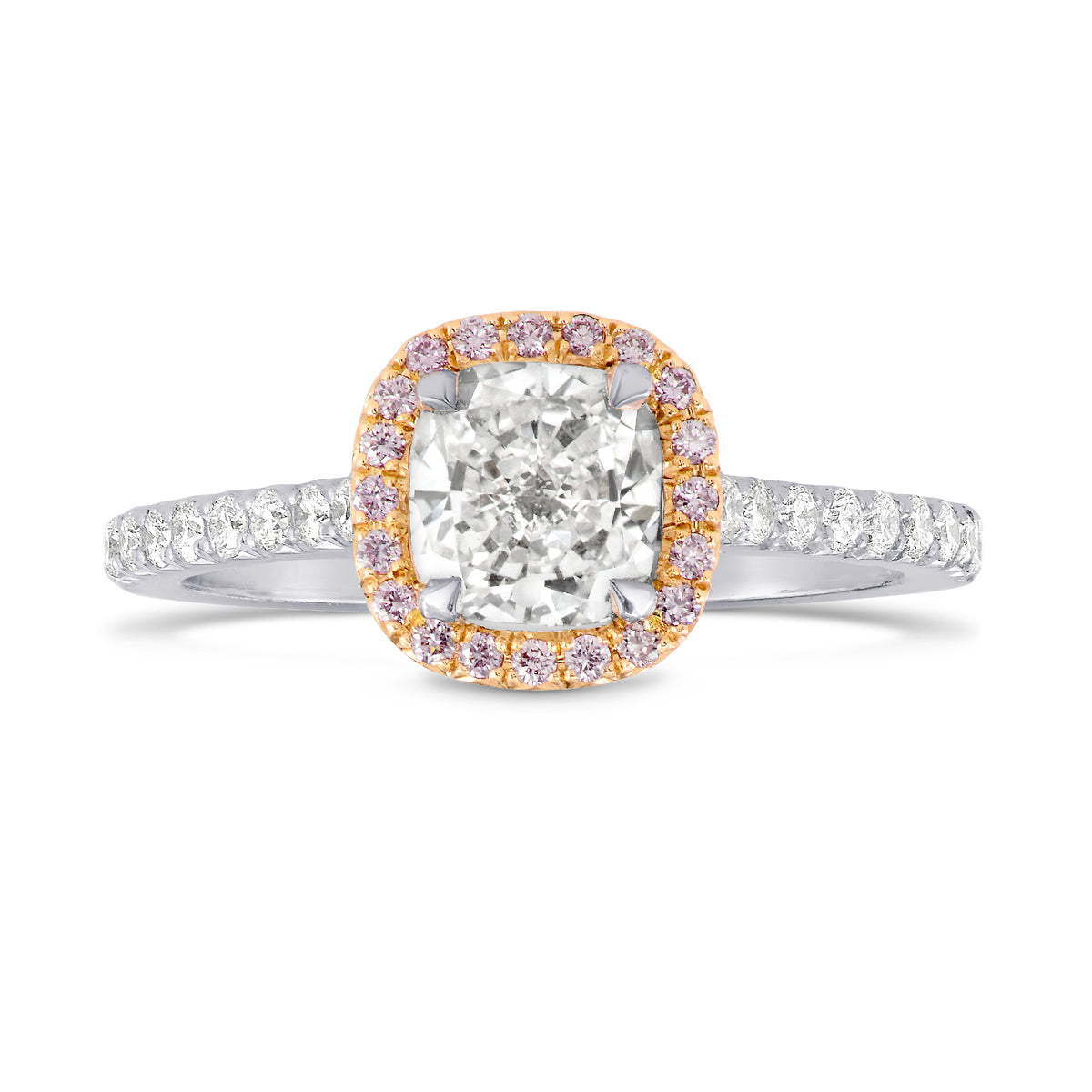 Collection White Cushion and Pink Diamond Halo Platinum Ring