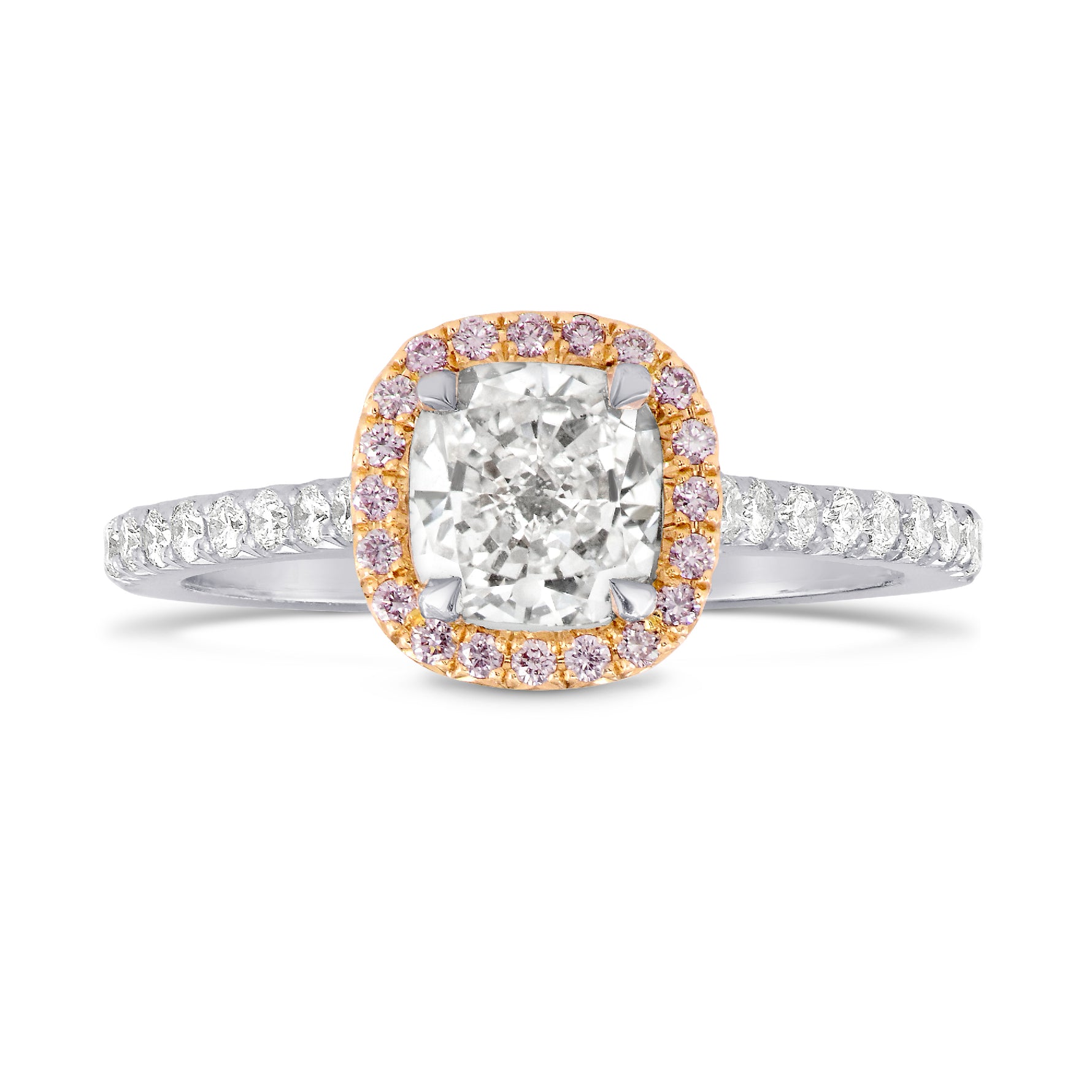 Collection White Cushion and Pink Diamond Halo Platinum Ring