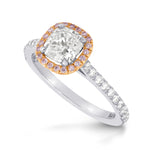 Collection White Cushion and Pink Diamond Halo Platinum Ring