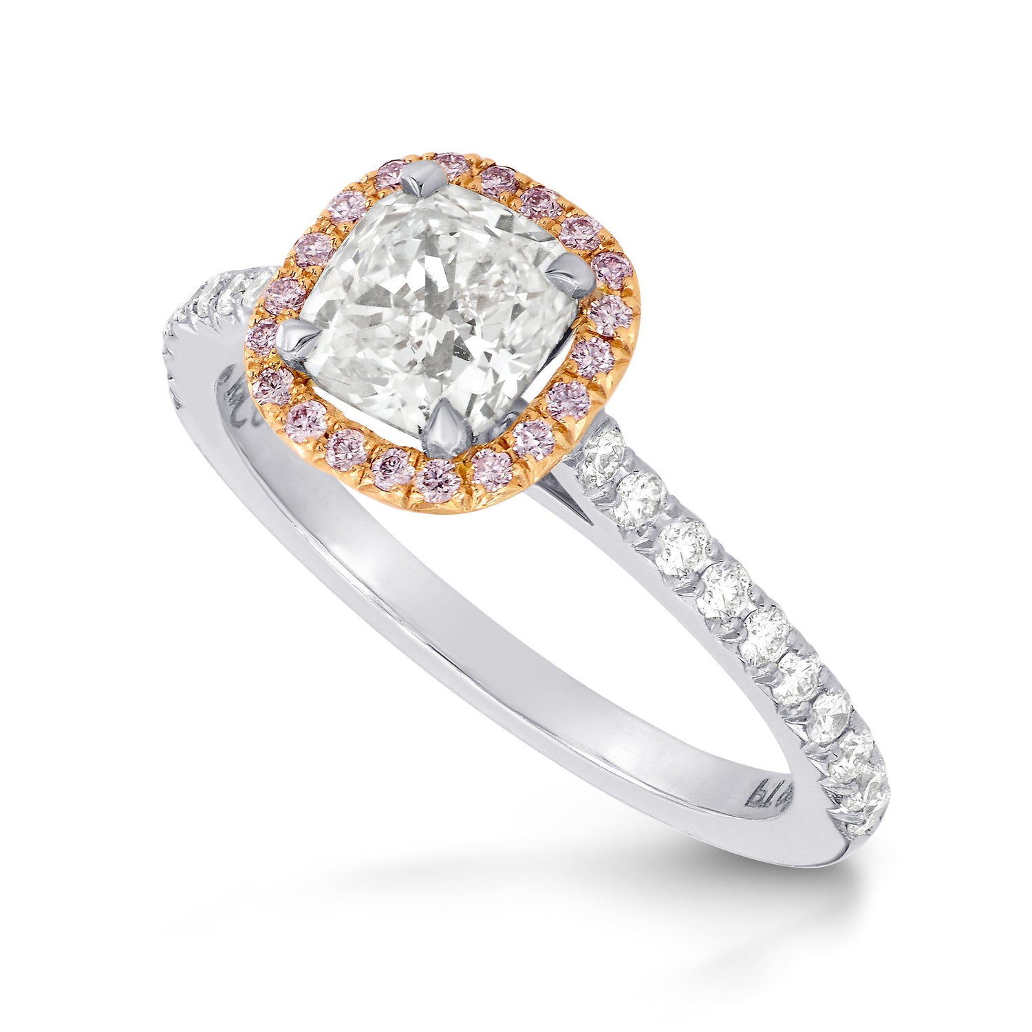 Collection White Cushion and Pink Diamond Halo Platinum Ring