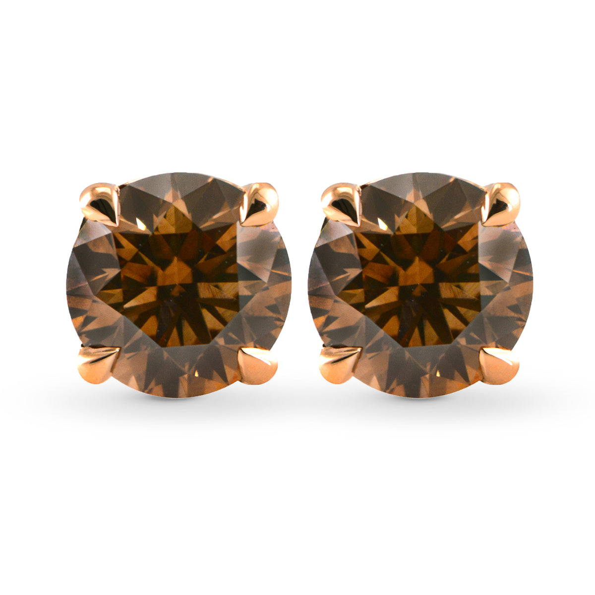 Fancy Deep Orangy Brown Diamond Solitaire Stud Earrings