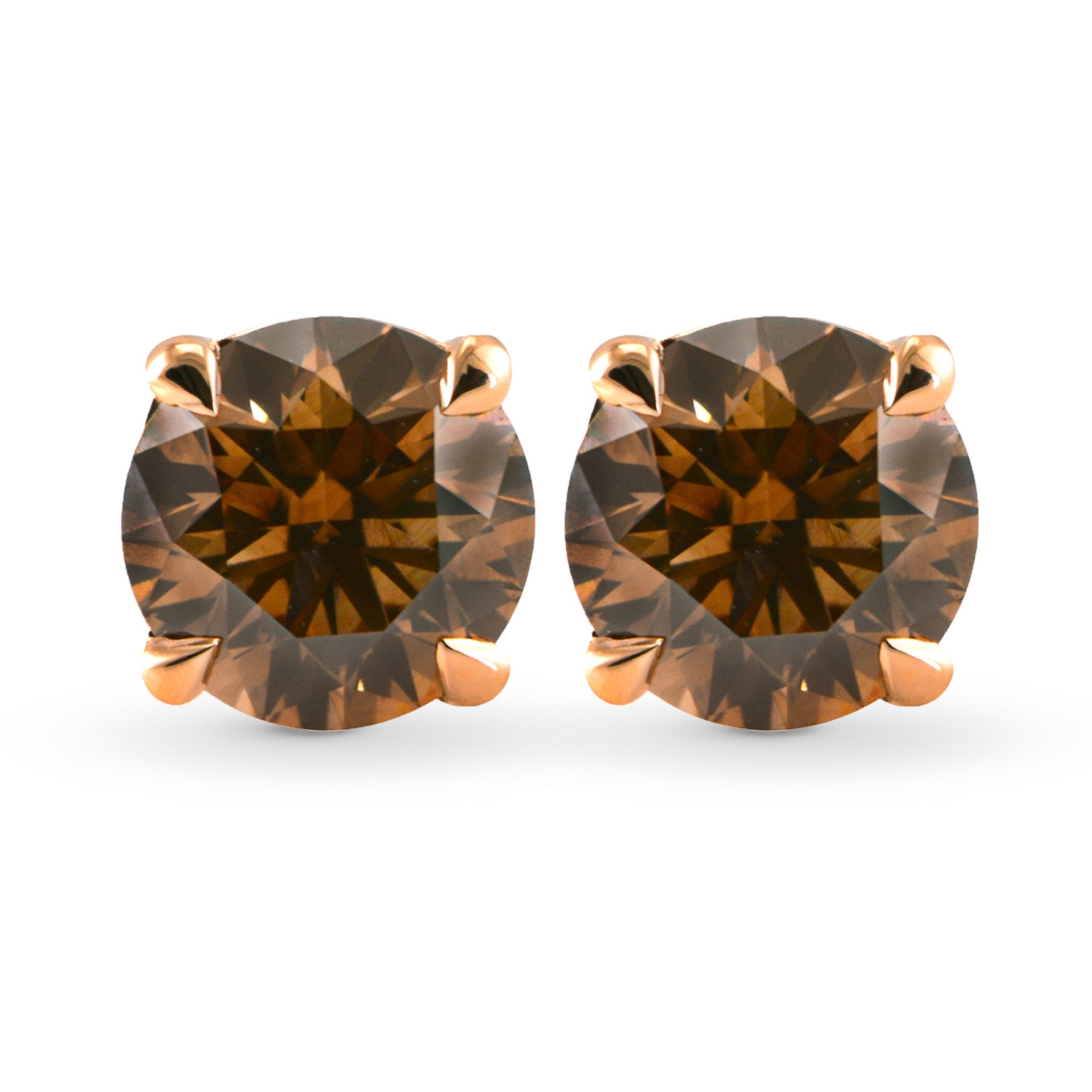 Fancy Deep Orangy Brown Diamond Solitaire Stud Earrings