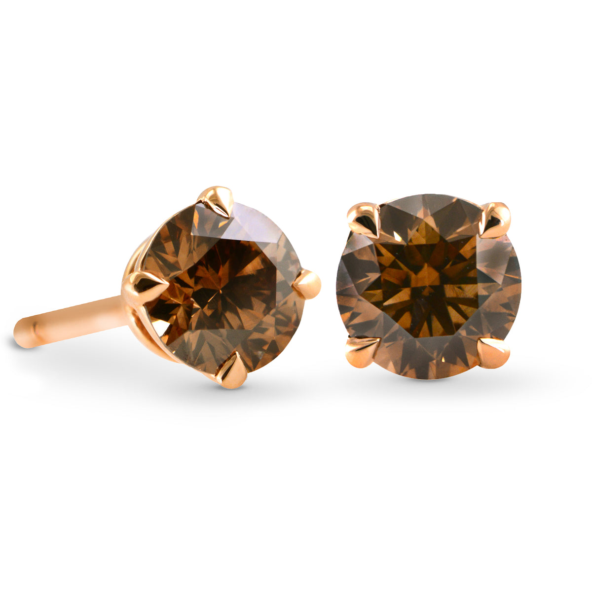 Fancy Deep Orangy Brown Diamond Solitaire Stud Earrings