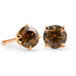 Fancy Deep Orangy Brown Diamond Solitaire Stud Earrings