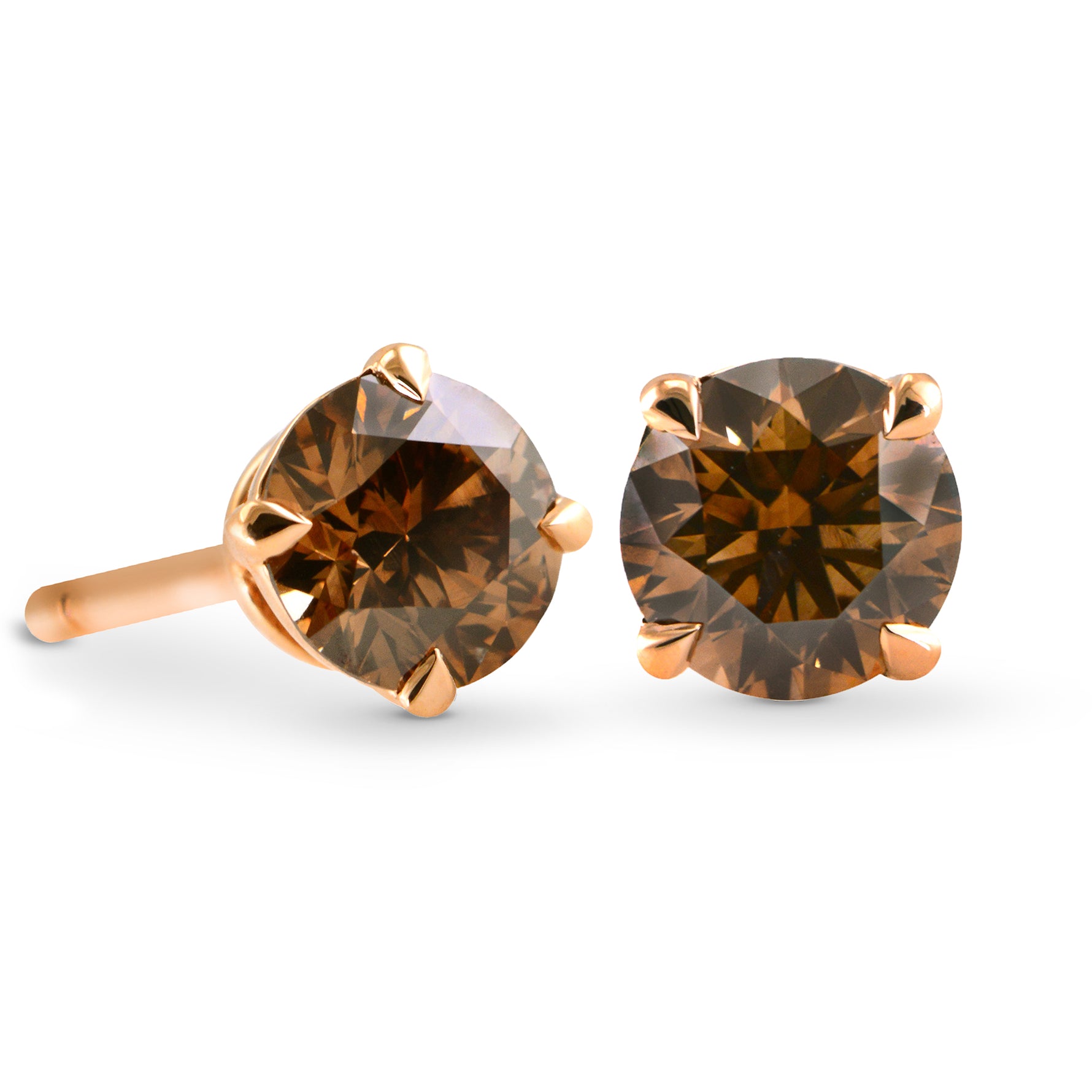 Fancy Deep Orangy Brown Diamond Solitaire Stud Earrings
