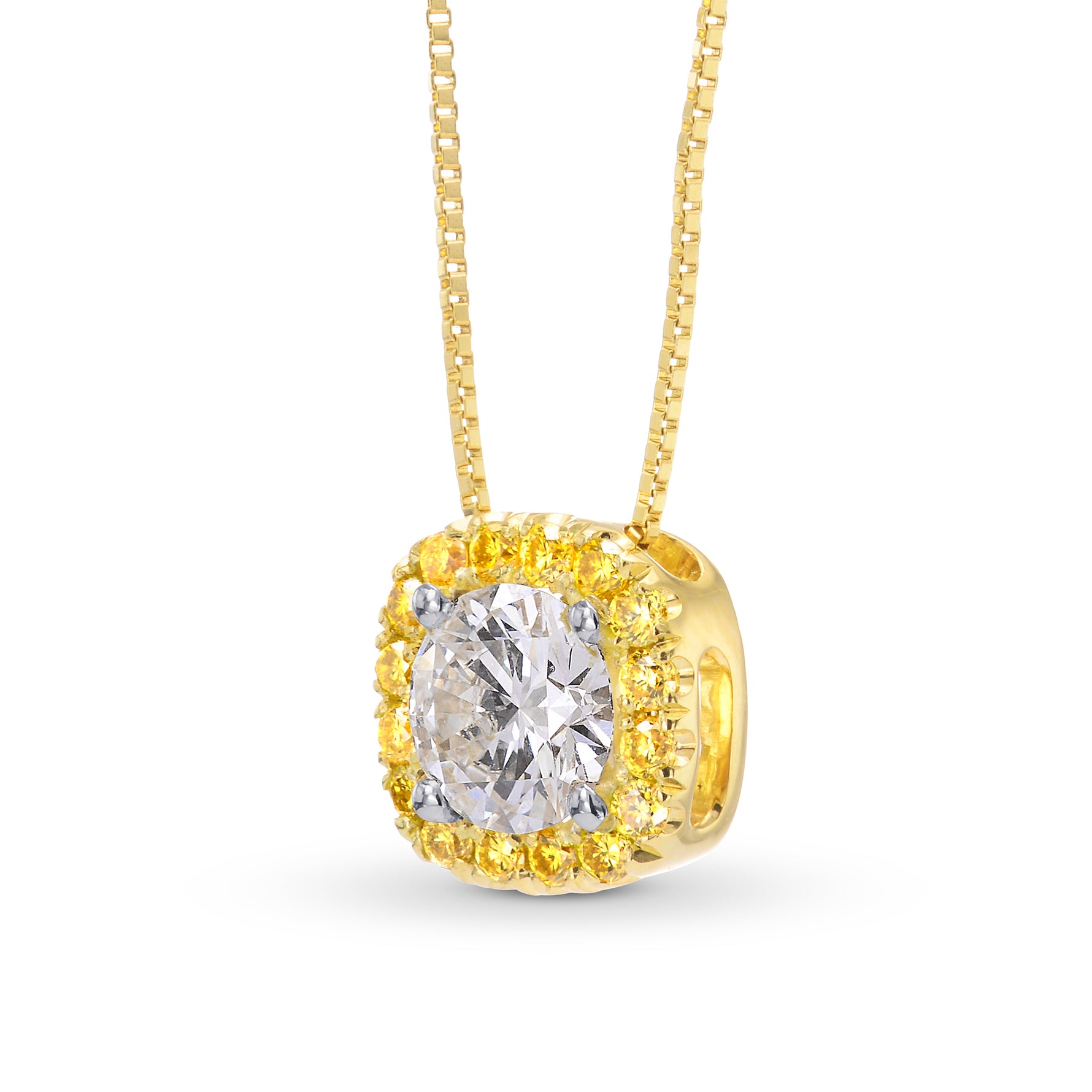 White and Fancy Vivid Yellow Diamond Pendant