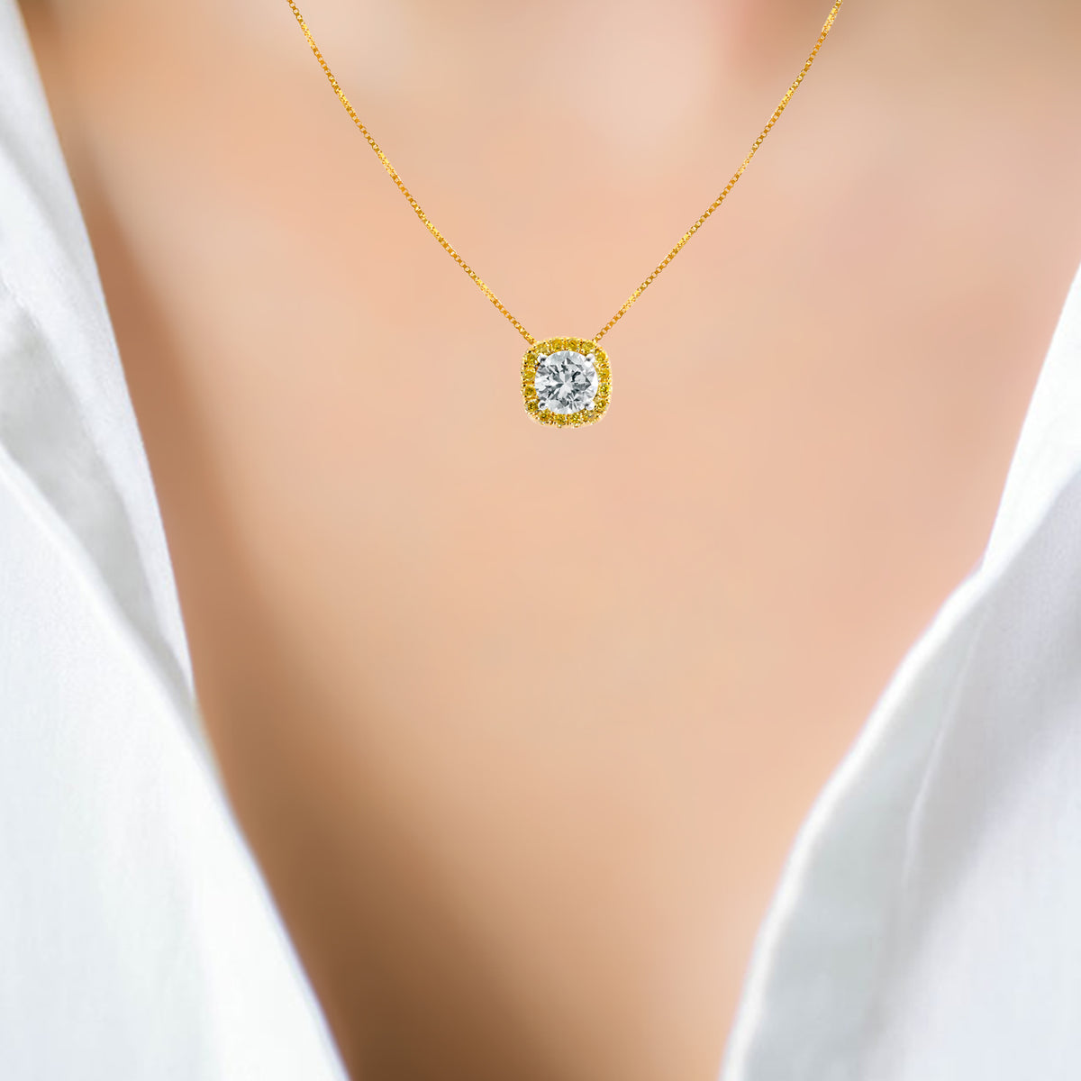 White and Fancy Vivid Yellow Diamond Pendant